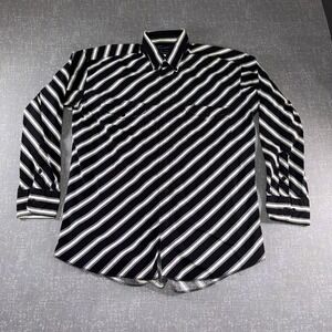 Wrangler Shirt Mens Medium Black White Striped Long Sleeve Button Up Western‎